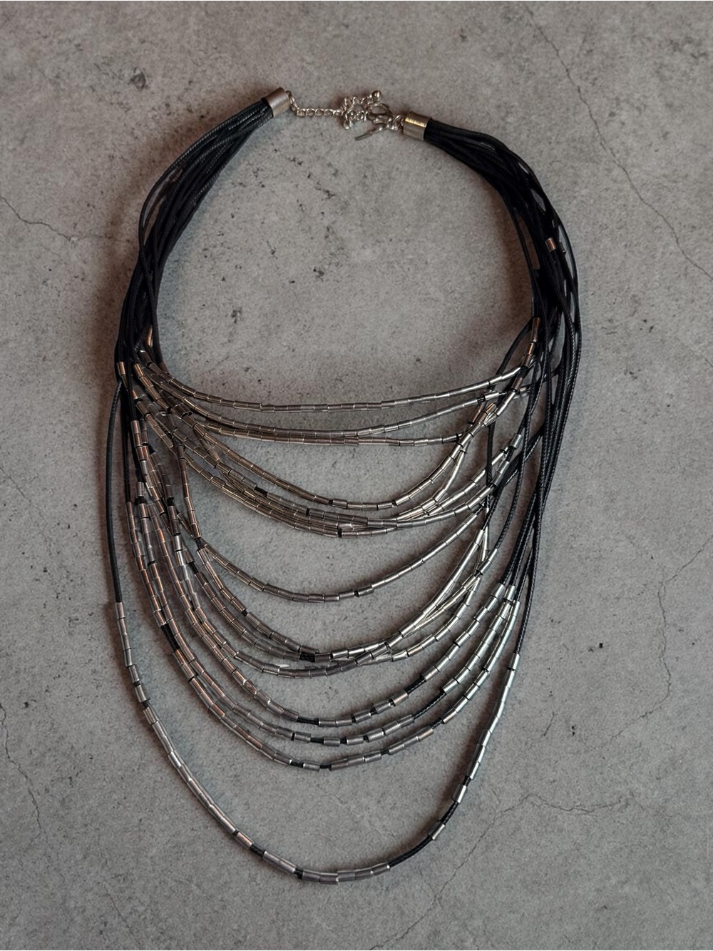 Black and Silver Multi-Strand Statement Necklace - Women Jewelry